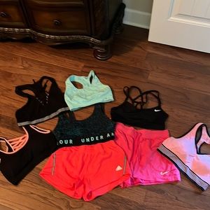 8 pc lot workout shorts and bras, Nike adidas under armor , ect , super cute